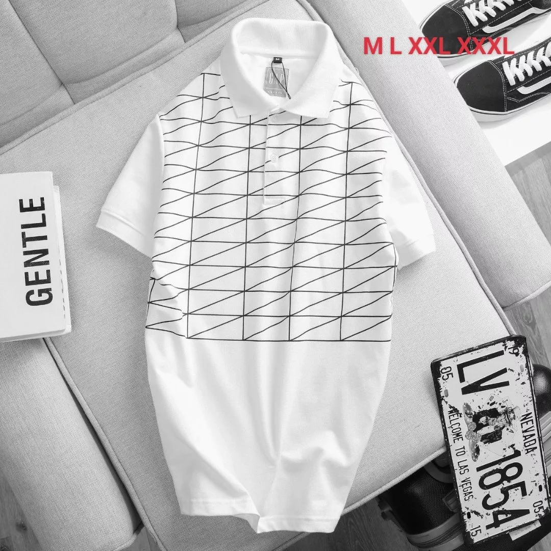 Áo Polo Nam Caro Chéo Màu Trắng Big Size men 2XL 3XL 4XL 5XL 6XL 7XL