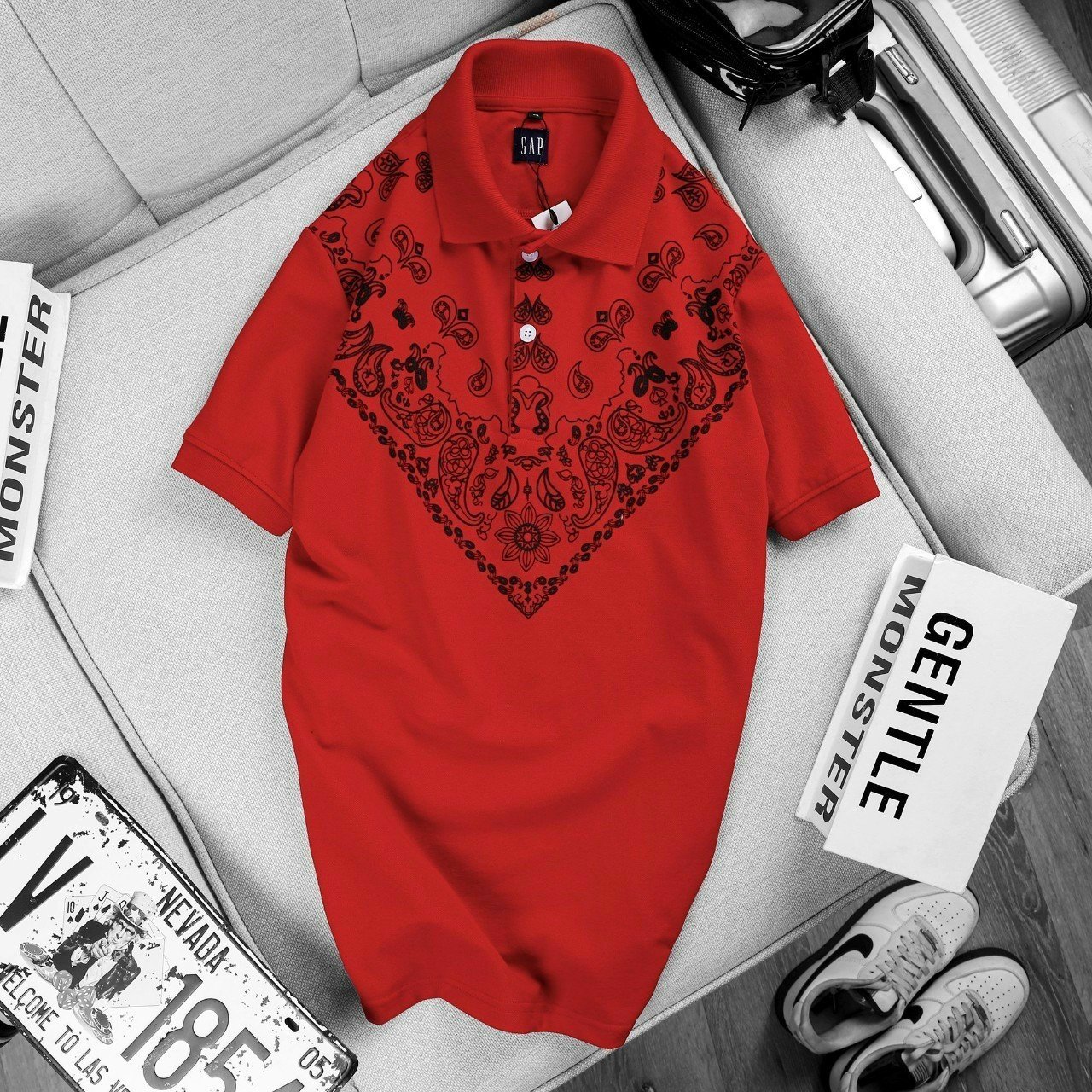 Áo Polo Ngắn Tay Bandana Màu Đỏ Big Size Men 2XL 3XL 4XL 5XL 6XL 7XL