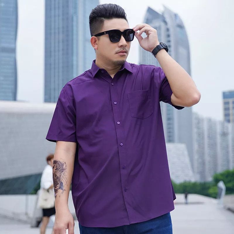 Áo Sơ Mi Nam Tím Tay Ngắn Size Lớn 2XL 3XL 4XL 5XL 6XL 7XL