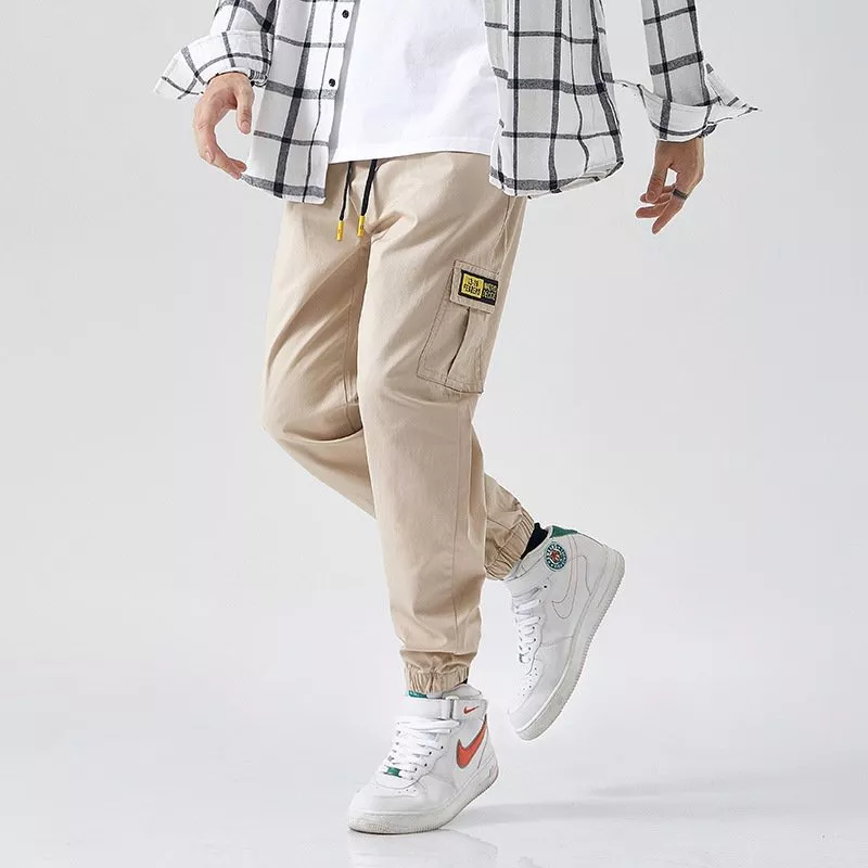 Quần jogger màu be cột dây