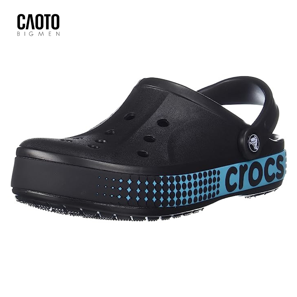 Dép Unisex Crocs Bayaband Logo Motion Màu Đen Viền Xanh Graffiti Big Size Nam 45 46 47 48