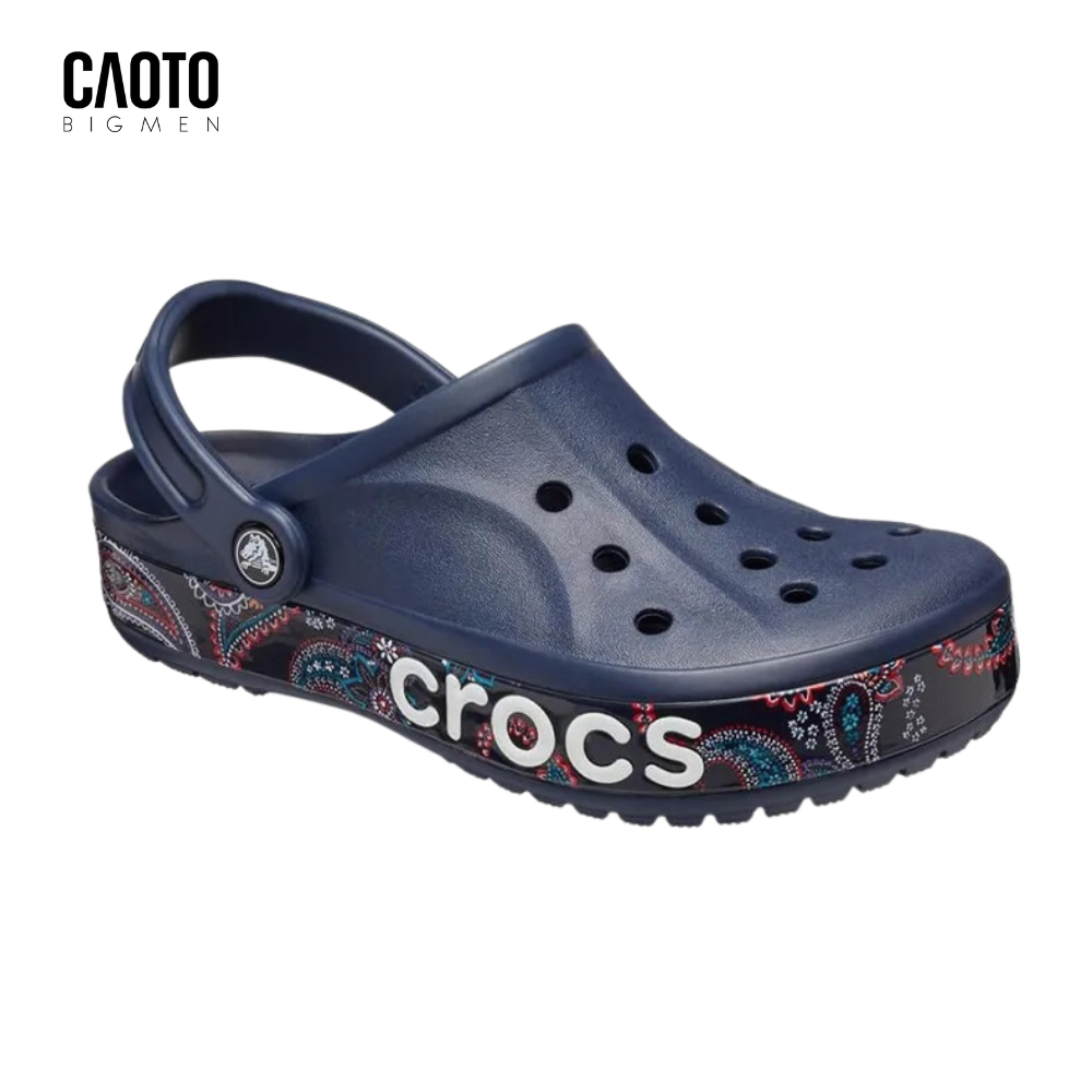 Dép Unisex Crocs Bayaband Màu Xanh Navy Họa Tiết Hoa Lá Big Size Nam 45 46 47 48