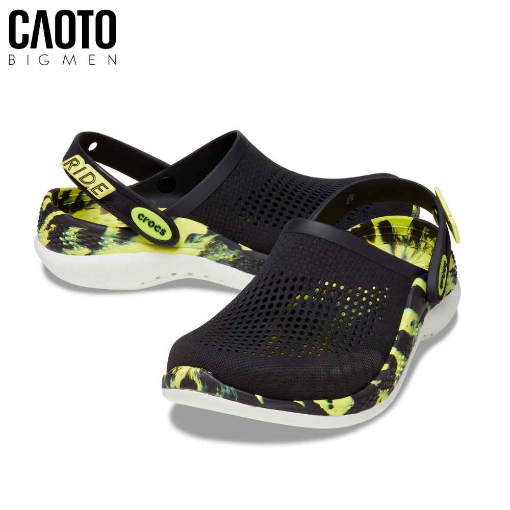 Dép ​​Clog Crocs Literide 360 Marbled Black Big Size Nam