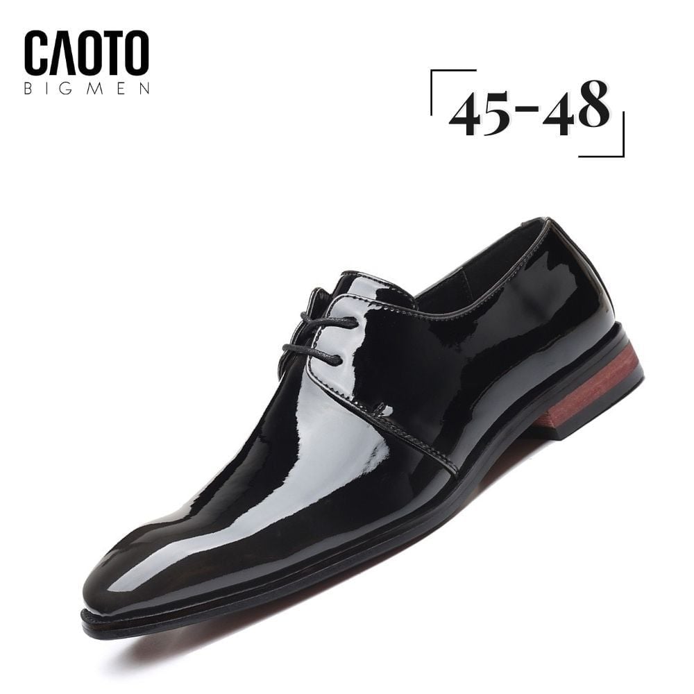 Giày Tây Oxford VIYAO Đen Bóng Đế Gỗ Big Size