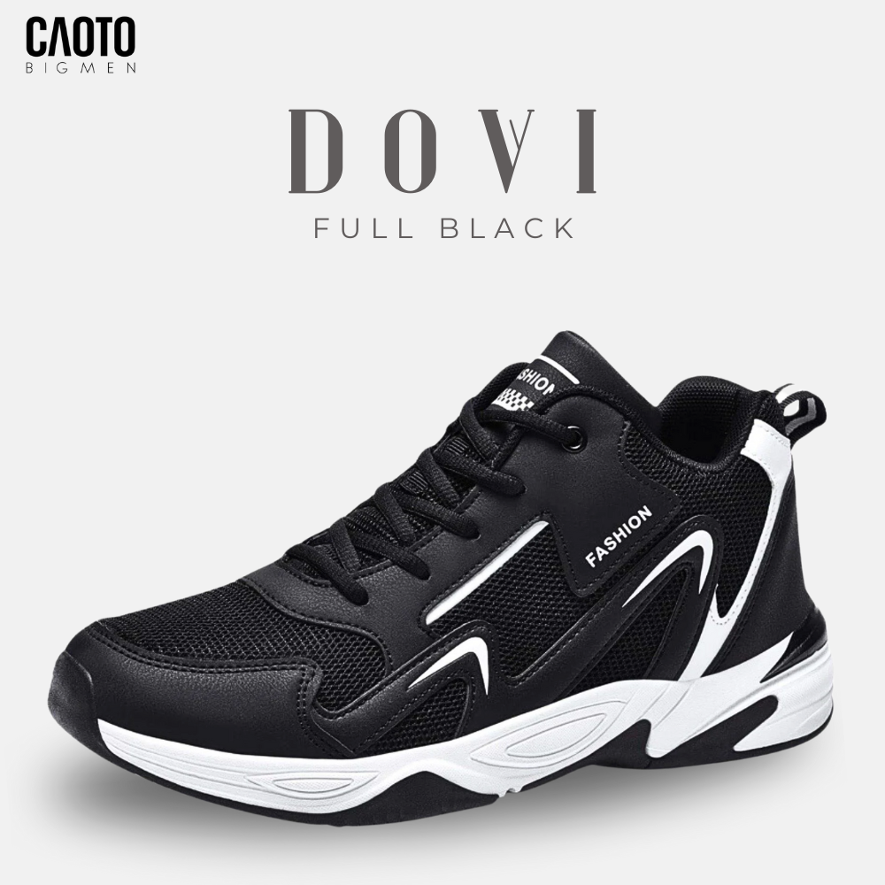 Giày thể thao nam big size Dovi Full Black – Êm chân, thoáng khí – Size 45–48
