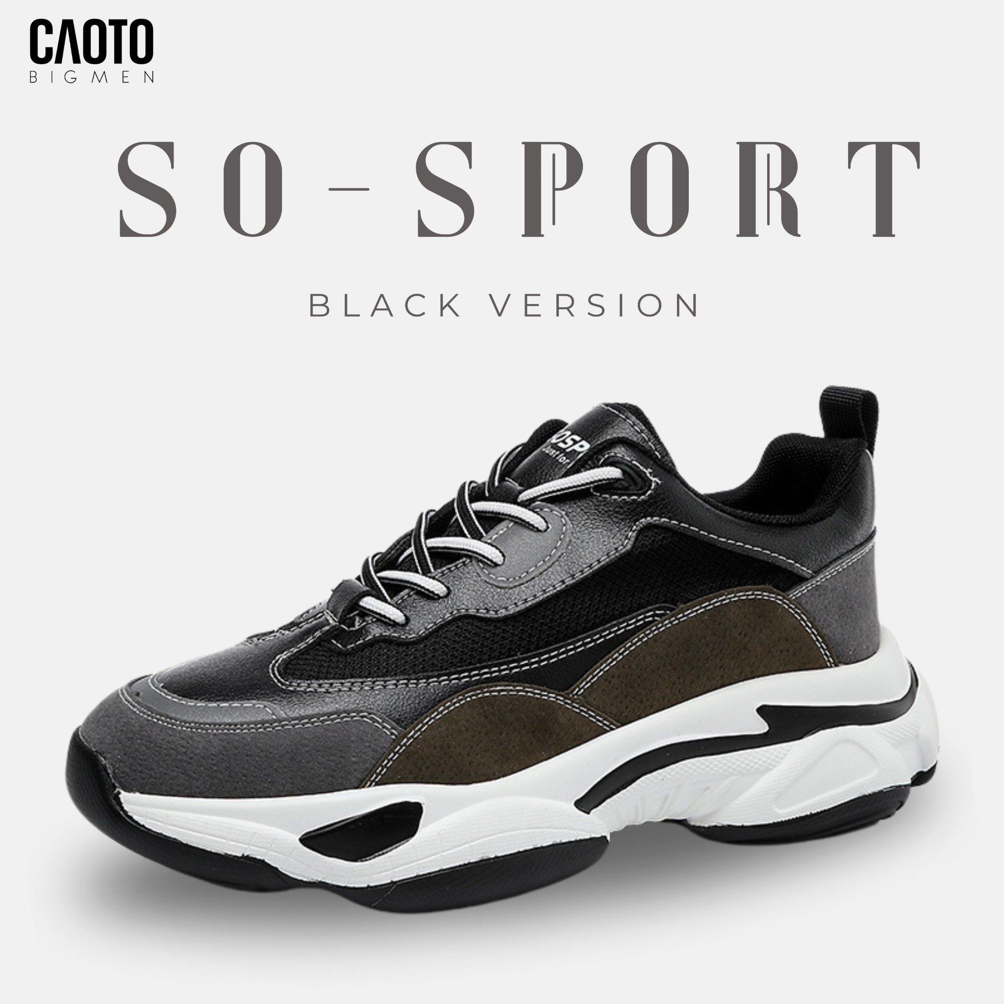 Giày Thể Thao Nam Big Size SO-Sport Black – Sneaker Chunky, Size 45–48