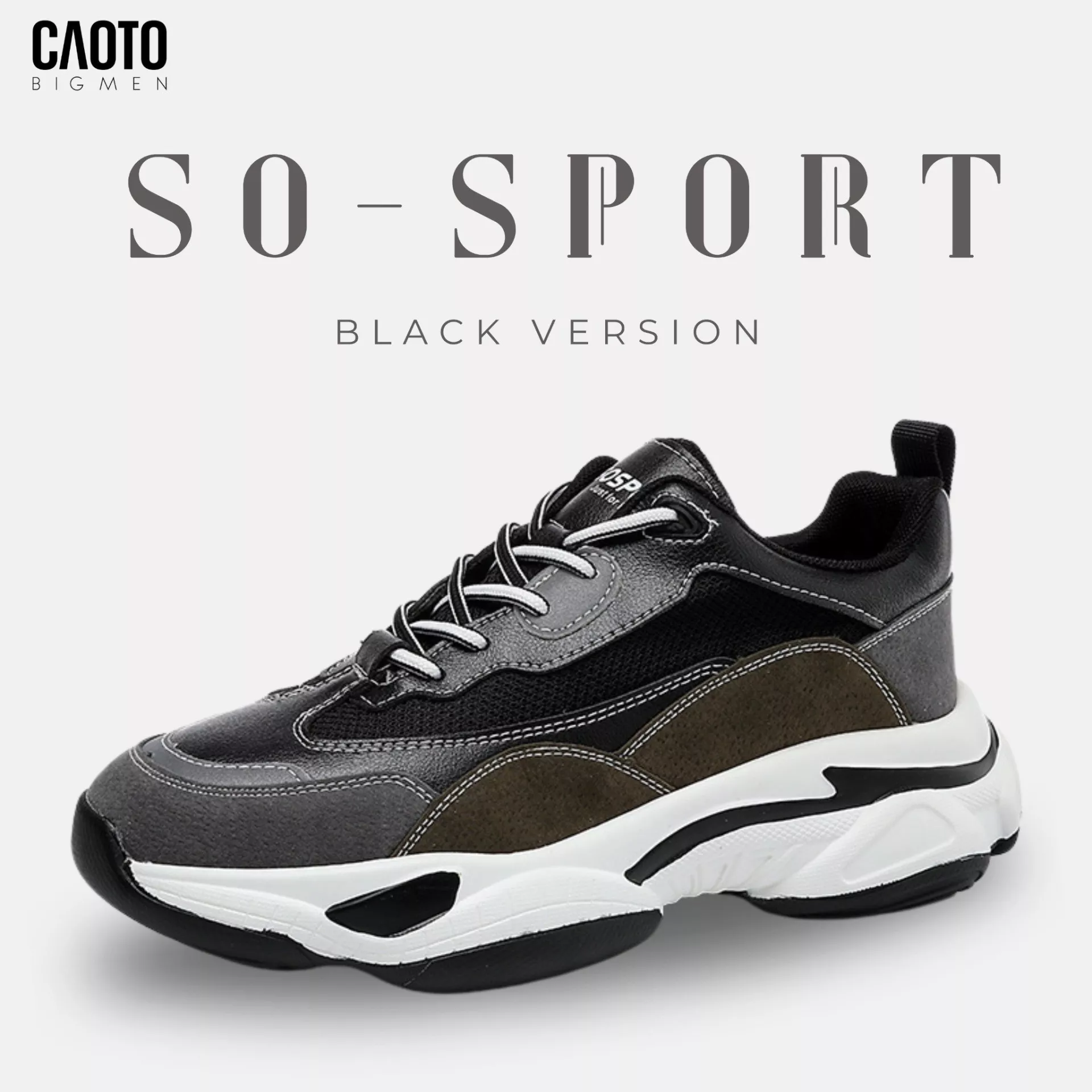 Giày Thể Thao Nam Big Size SO-Sport Black – Sneaker Chunky, Size 45–48