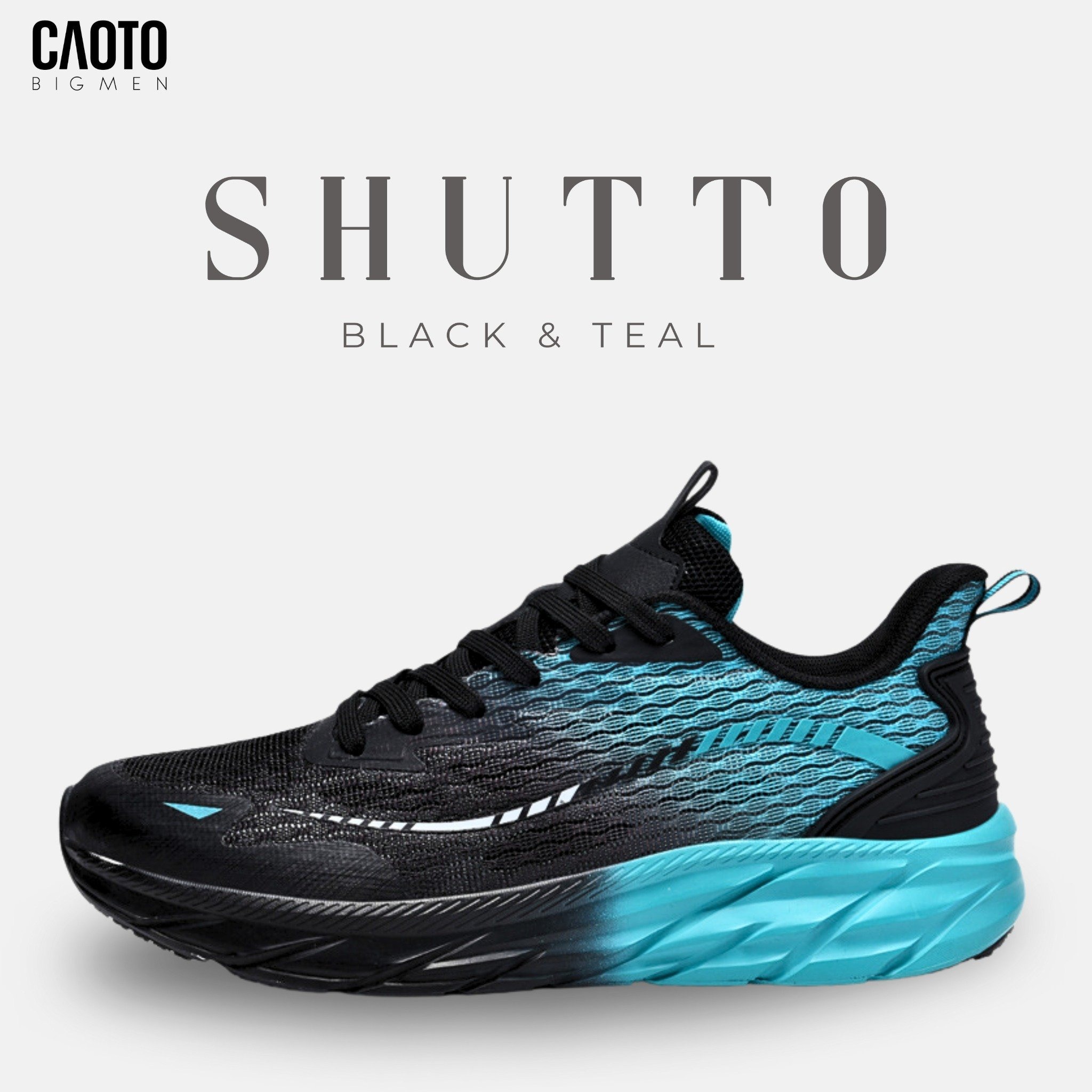 Giày Chạy Bộ Nam Big Size Shutto Black & Teal Đế Dày Bám Đường Size 45–48