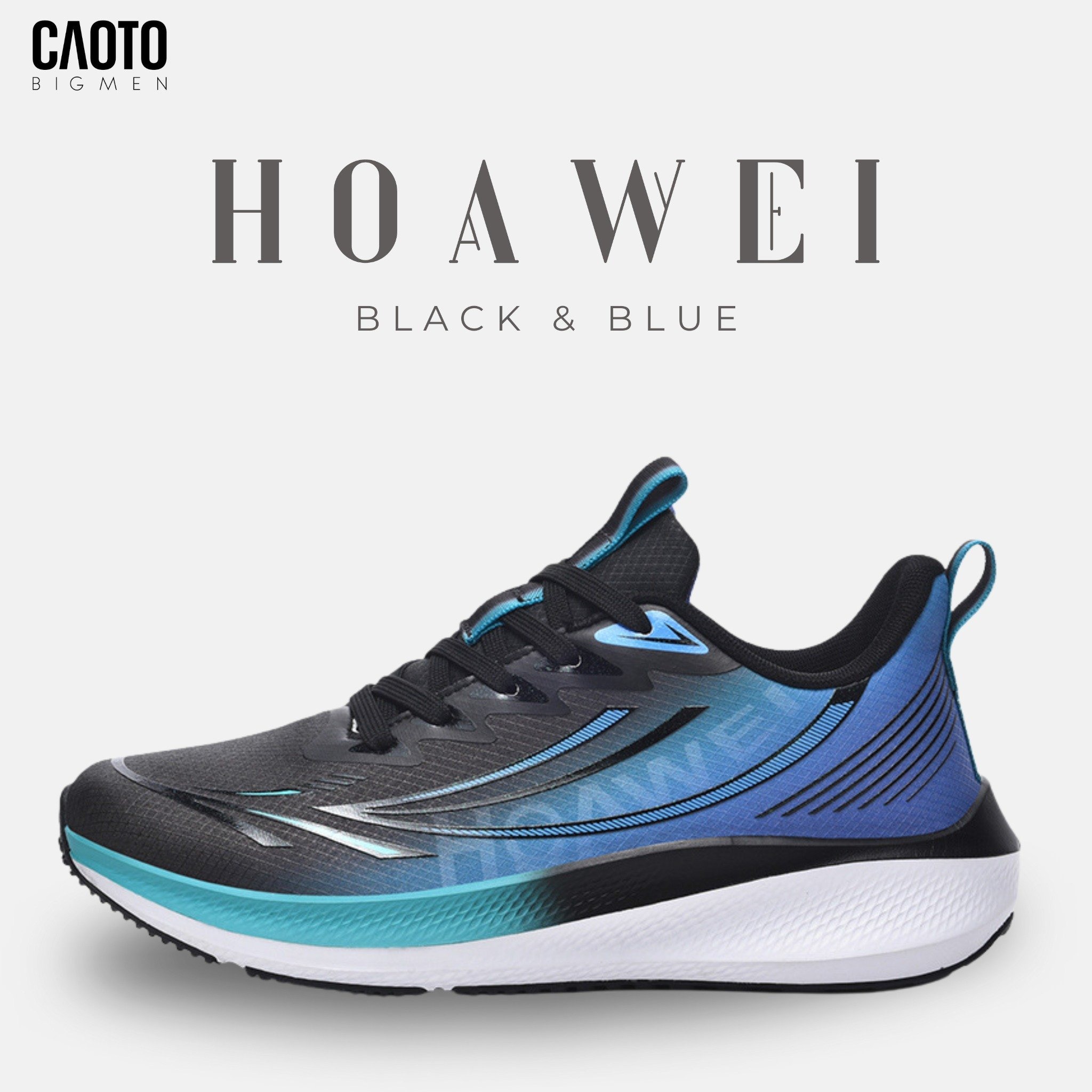 Giày Chạy Bộ Nam Big Size Hoawei Black & Blue Ôm Chân Vừa Vặn Size 45–48