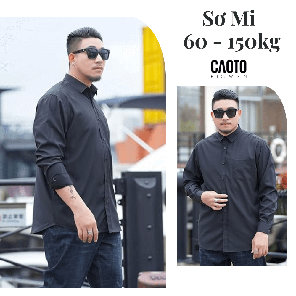 Áo Sơ Mi Nam Big Size Tay Dài Đen Trơn – Thoáng Mát Chống Nhăn Size 60–150kg