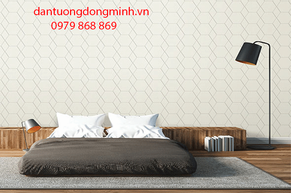 không gian phòng ngủ được trang trí bằng giấy dán tường