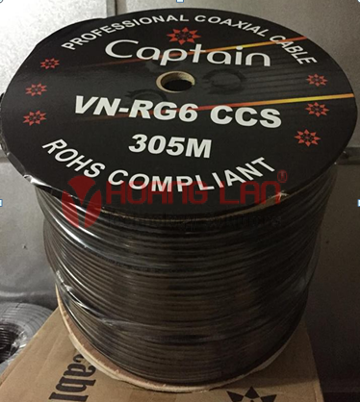 Cáp Đồng Trục RG6 thường ko kèm day nguồn CAPTAIN cuộn 305 mét