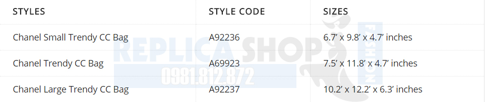 size chanel trendy cc