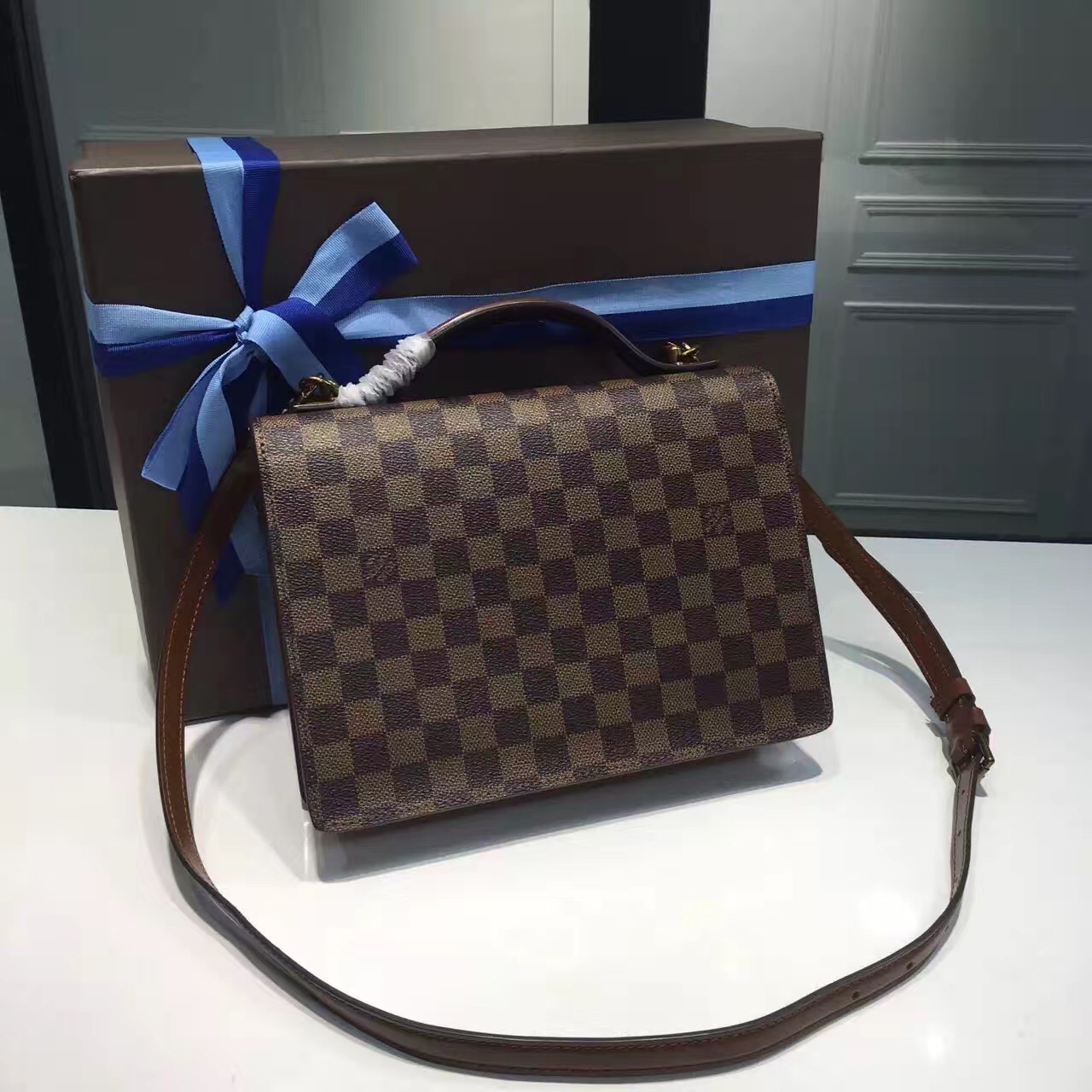 tui-xach-Louis vuitton Damier Azur canvas postman Bag-N51187-txlv180(2)