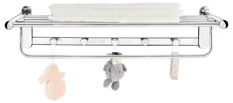 Máng khăn bồn xếp + 5 móc tròn (inox 304)