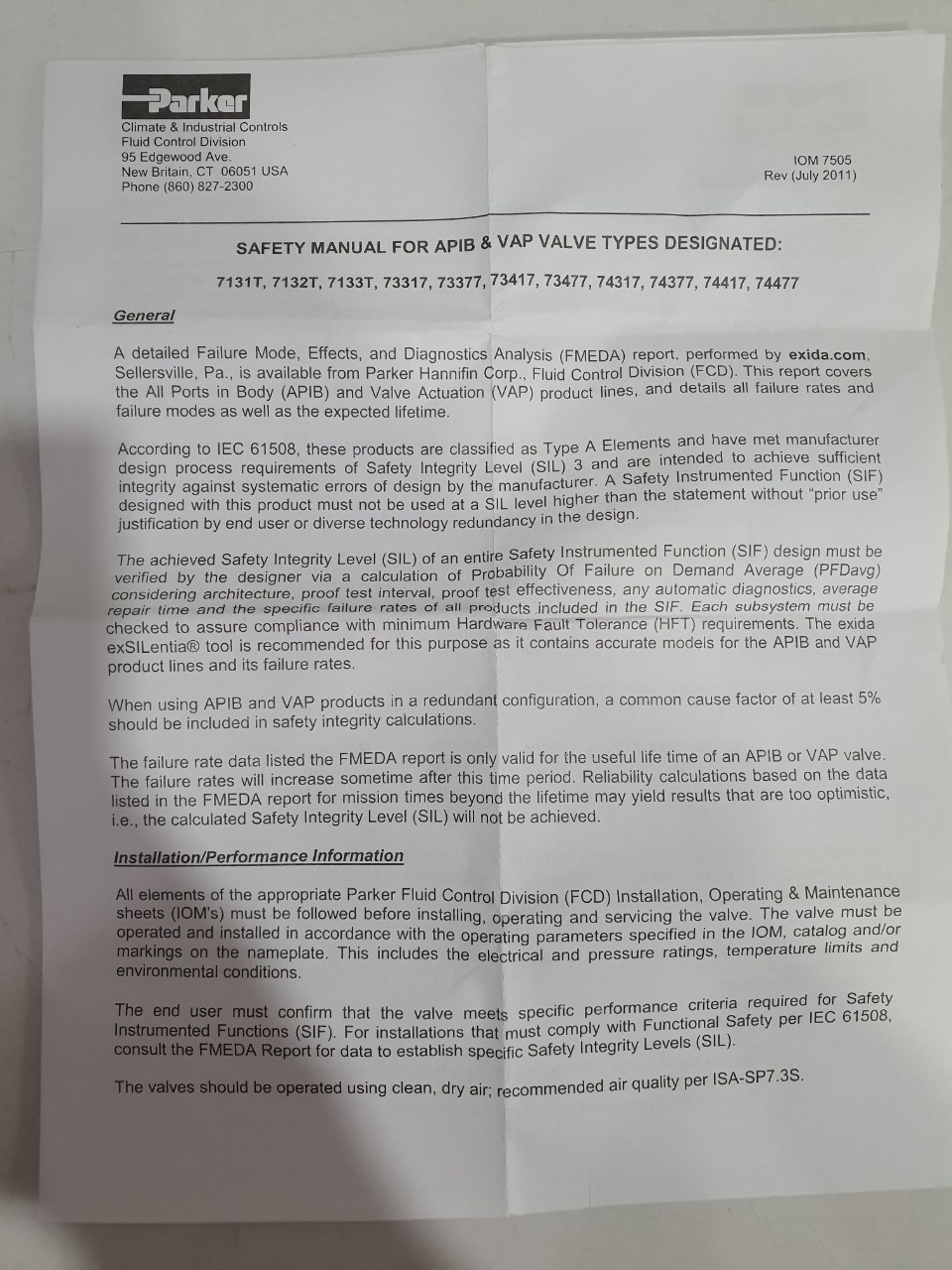 73477VN2PN00N0H222P3 SAFETY MANUAL