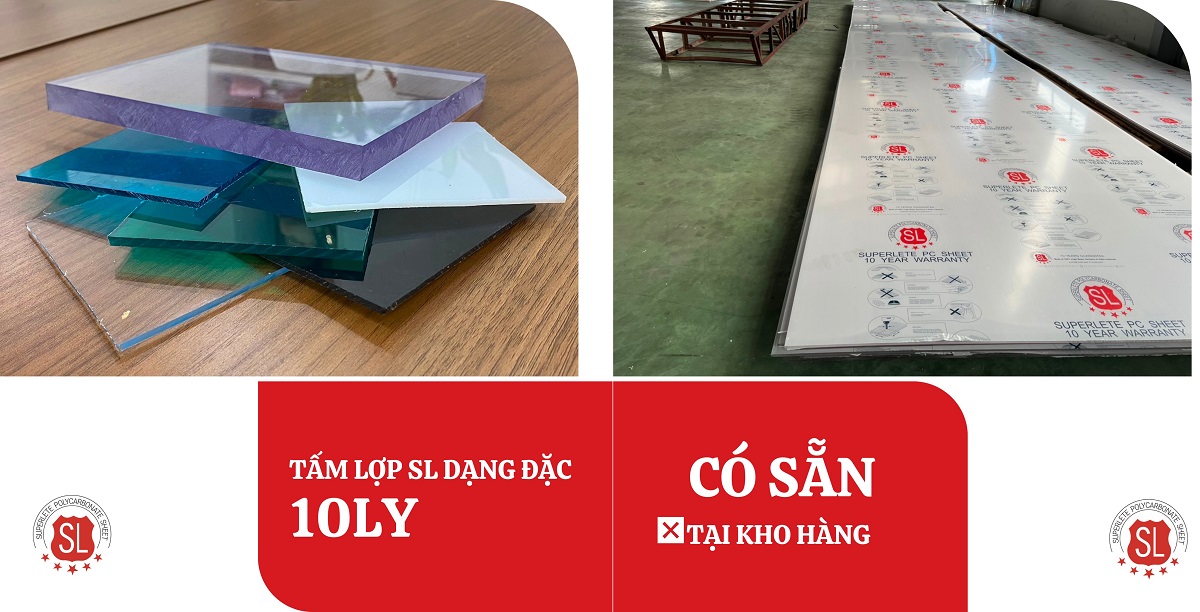 Trình làng tấm lợp 10mm dạng đặc có sẵn tại kho hàng nhà SL