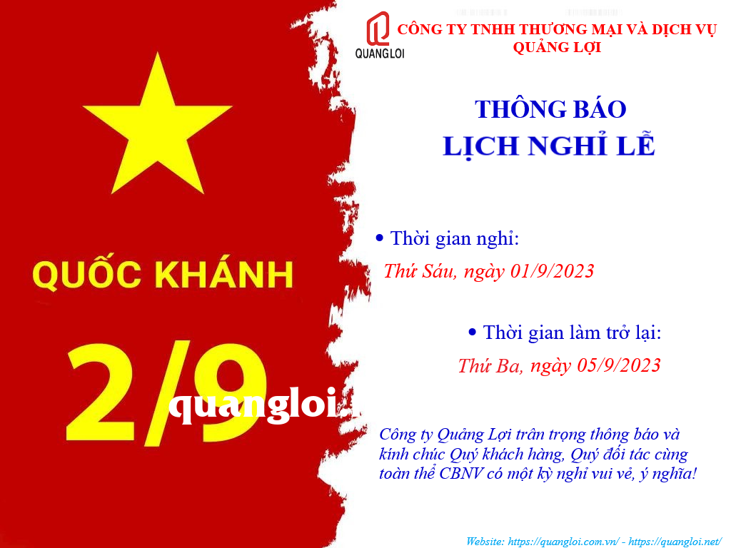 THÔNG BÁO NGHỈ LỄ 2/9 NĂM 2023