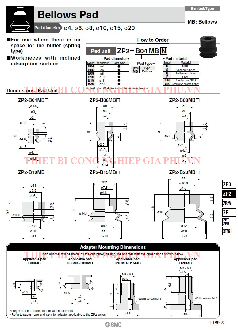 Giác hút chân không 2 tầng ZP2-B04MBS, ZP2-B06MBN, giác hút SMC ZP2-B08MBS, ZP2-B08MBN, núm hút chân không ZP2-B10MBS, ZP2-B10MBN, ZP2-B15MBS, ZP2-B15MBN, ZP2-B20MBS, Giác hút chân không ZP2-B20MBN