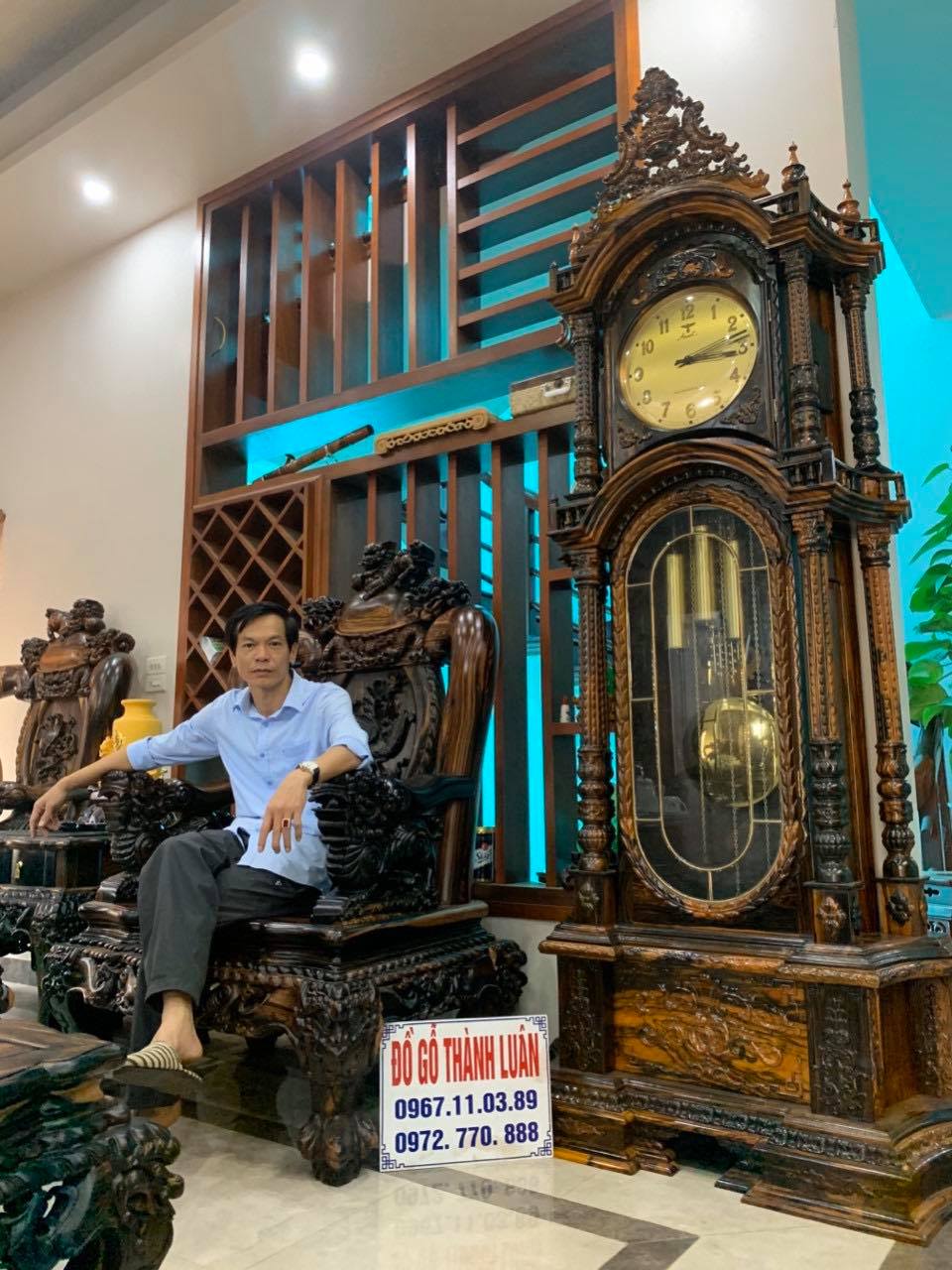 Đồng Hồ Gỗ Mun Máy Cơ Đức 8 Gông