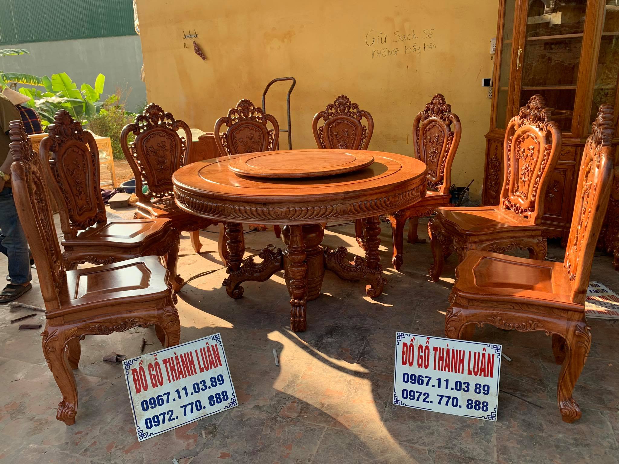 Bộ Bàn Ăn Mẫu Hoa Lan Tây Gỗ Hương Đá VÍP