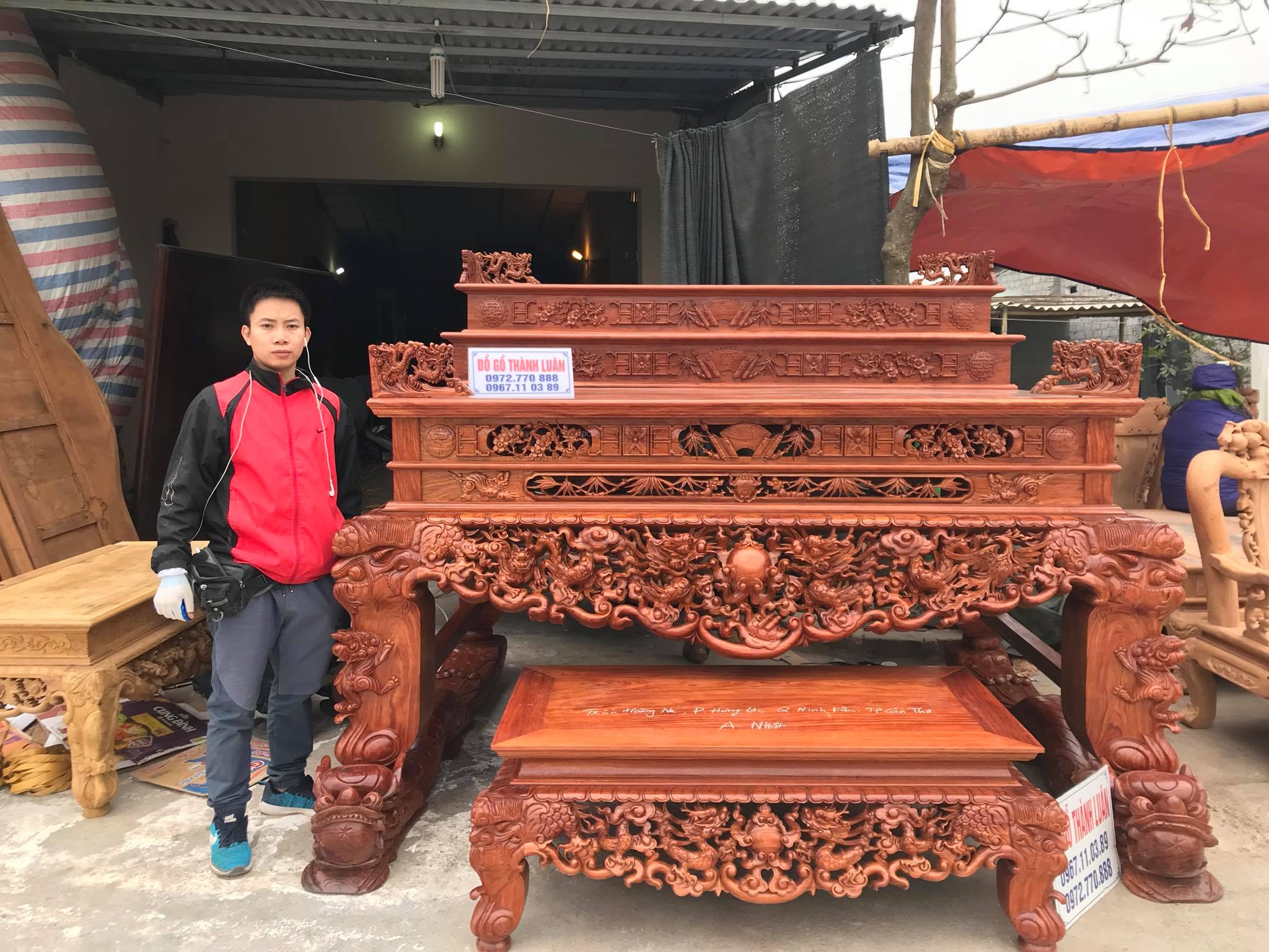 Bộ Sập Thờ Tứ Linh Tam Cấp Gỗ Cẩm Lai