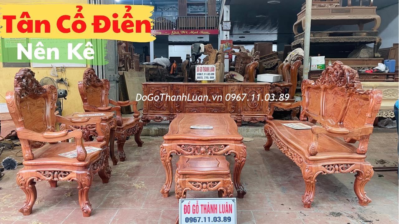 NỘI THẤT PHÒNG KHÁCH TÂN CỔ ĐIỂN GỖ HƯƠNG