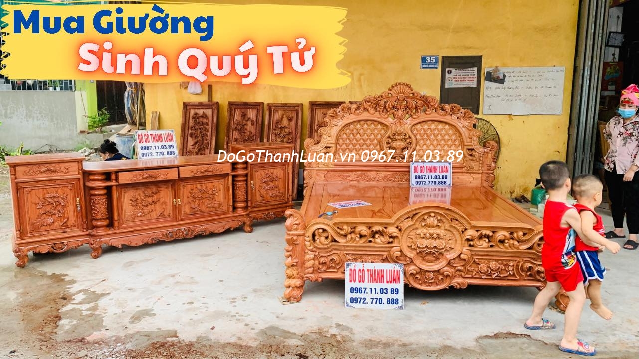 Giường Hồng Lu-i Khủng Gô Hương Đá - Kệ Tivi Mẫu Cột Nho .A Nhậm Thường Tín HN