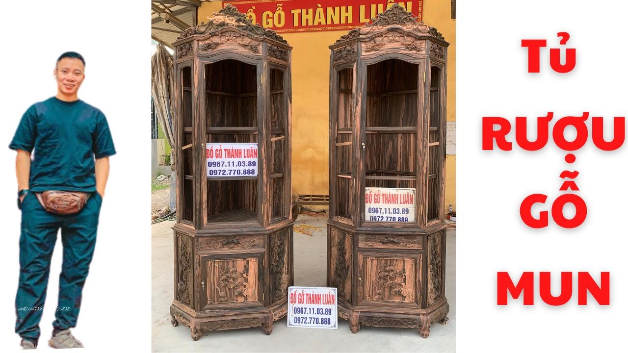 Tủ Rượu Góc Gỗ Mun Siêu Víp Cao 2m47