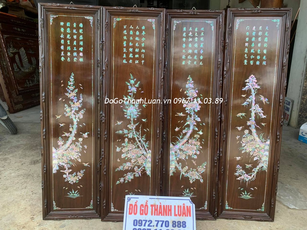 TRANH TỨ QUÝ KHẢM ỐC ĐỎ SIÊU KỸ