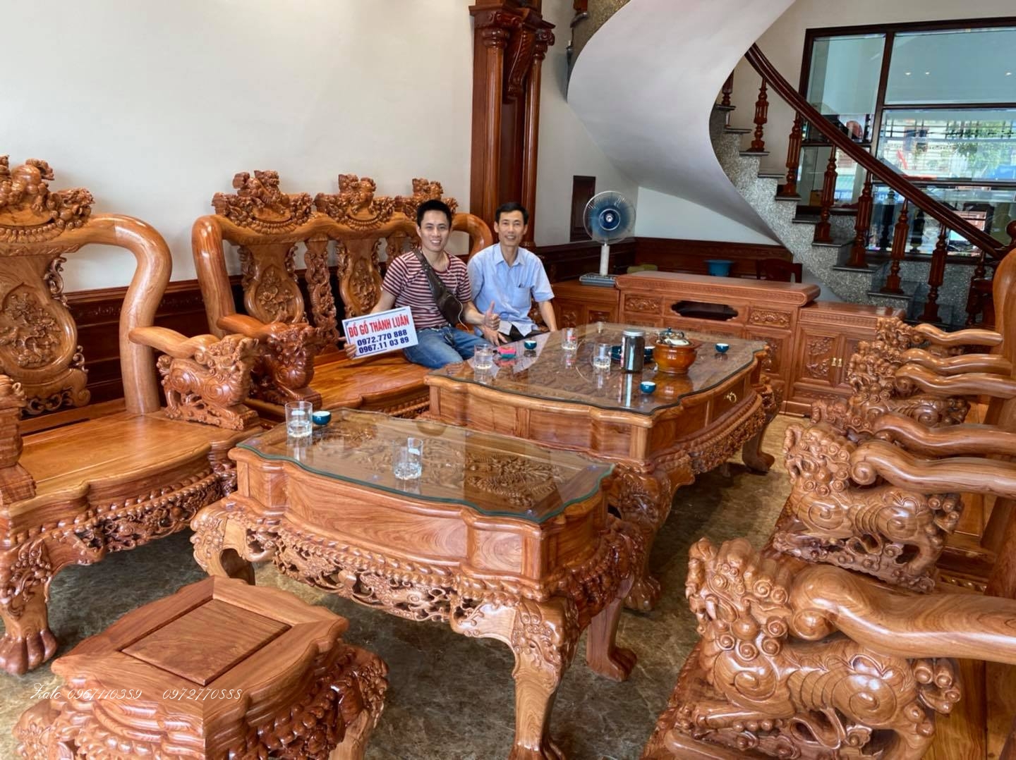 Bộ Bàn Ghế Minh Quốc Nghê Cột 12 Yếm Cong Khủng. Khách QUảng Ninh