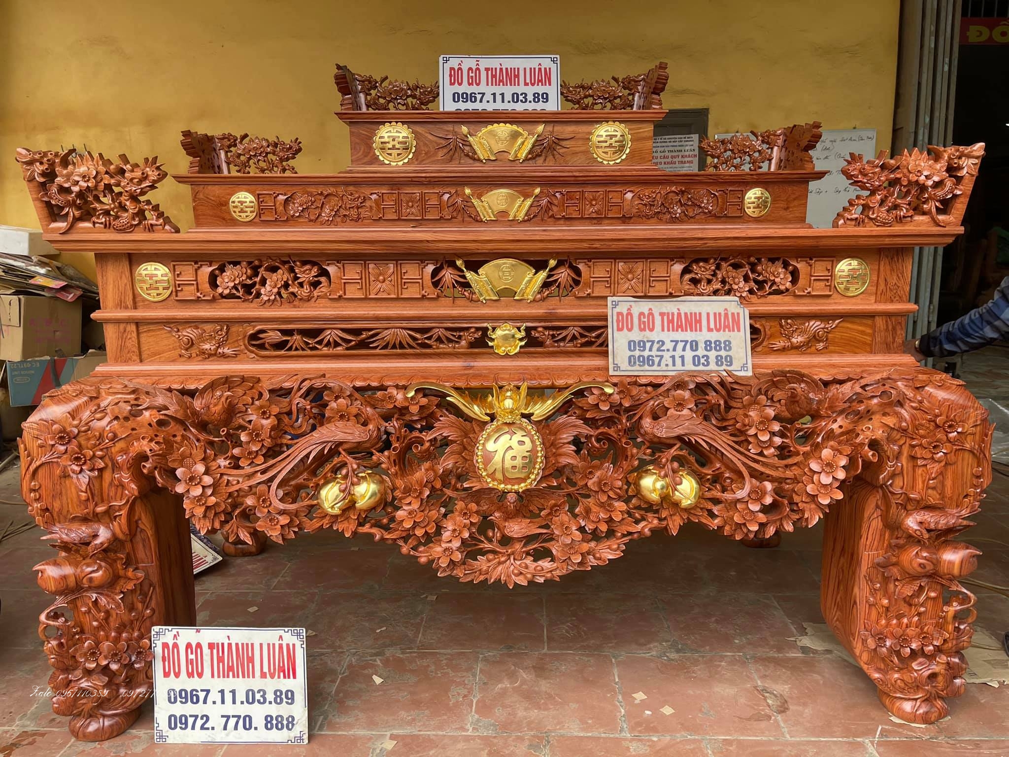 Siêu Sập Thờ Mai Điểu Gỗ Hương Đá