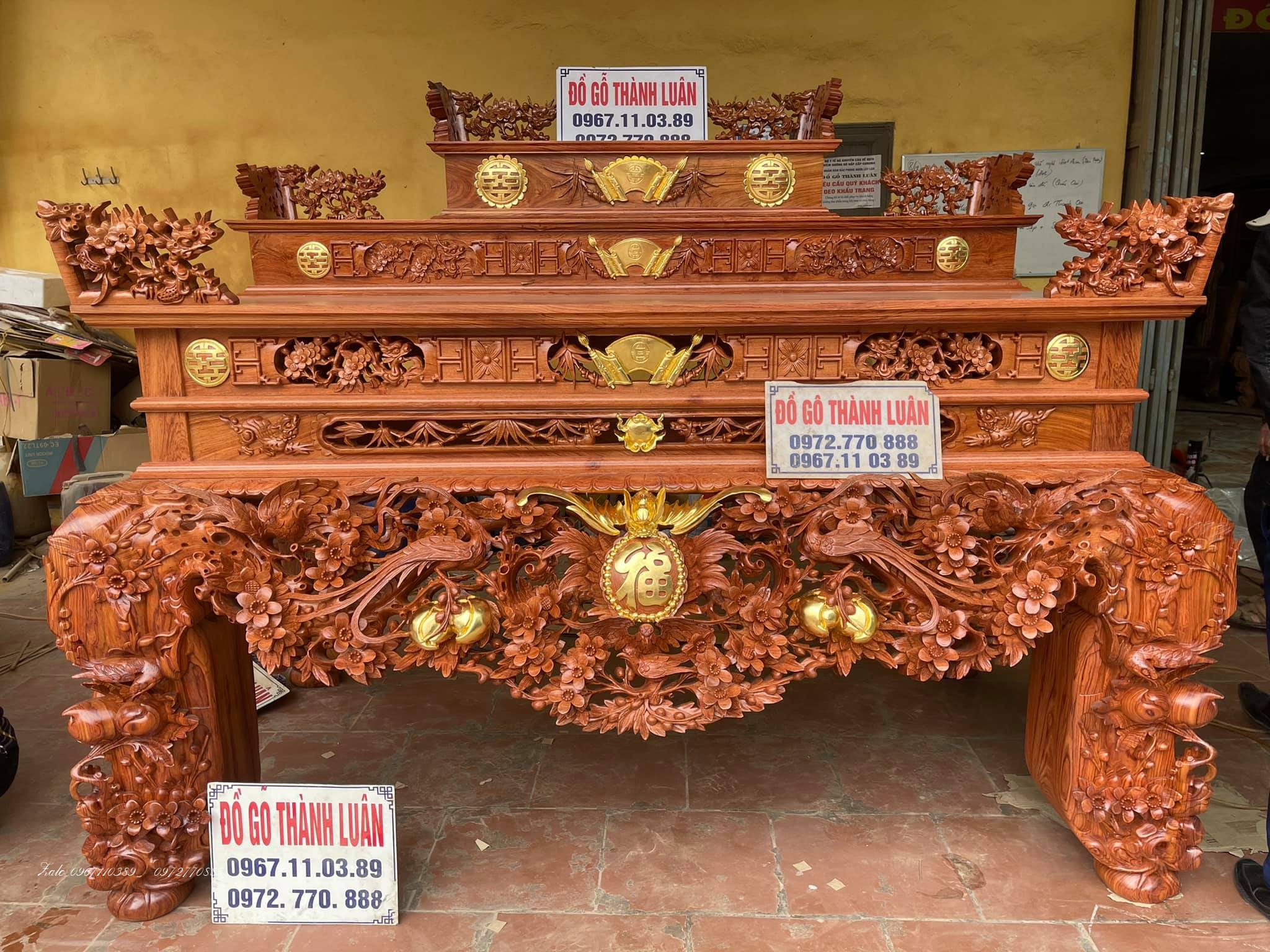 Siêu Sập Thờ Mai Điểu Gỗ Hương Đá