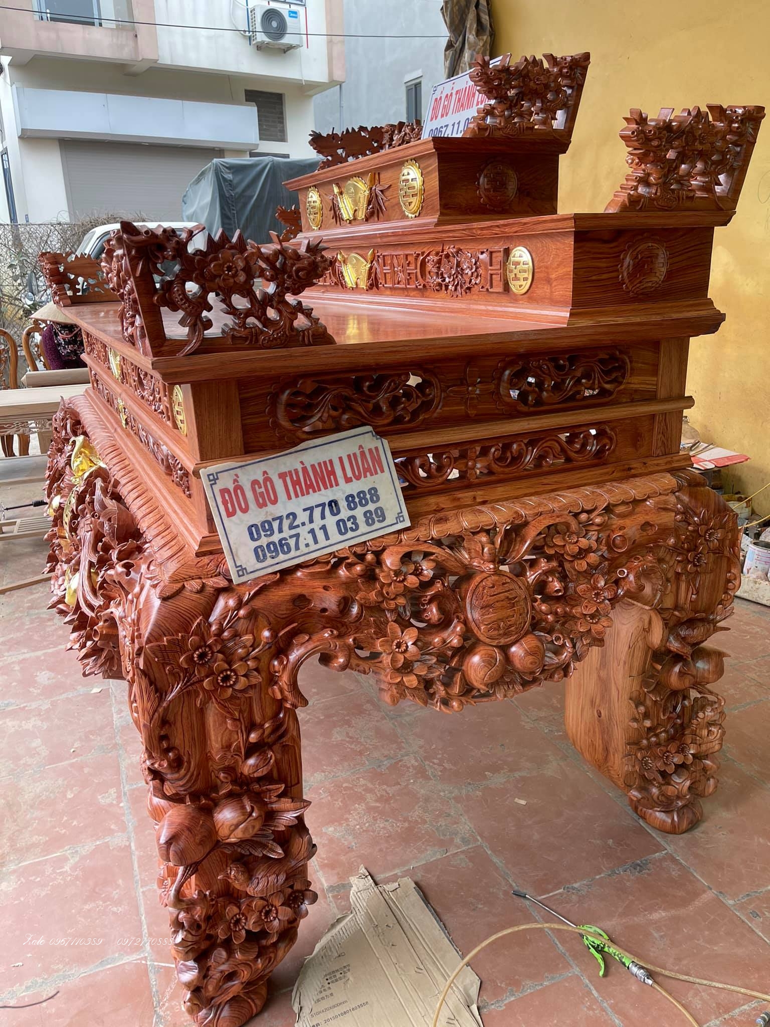 Siêu Sập Thờ Mai Điểu Gỗ Hương Đá.