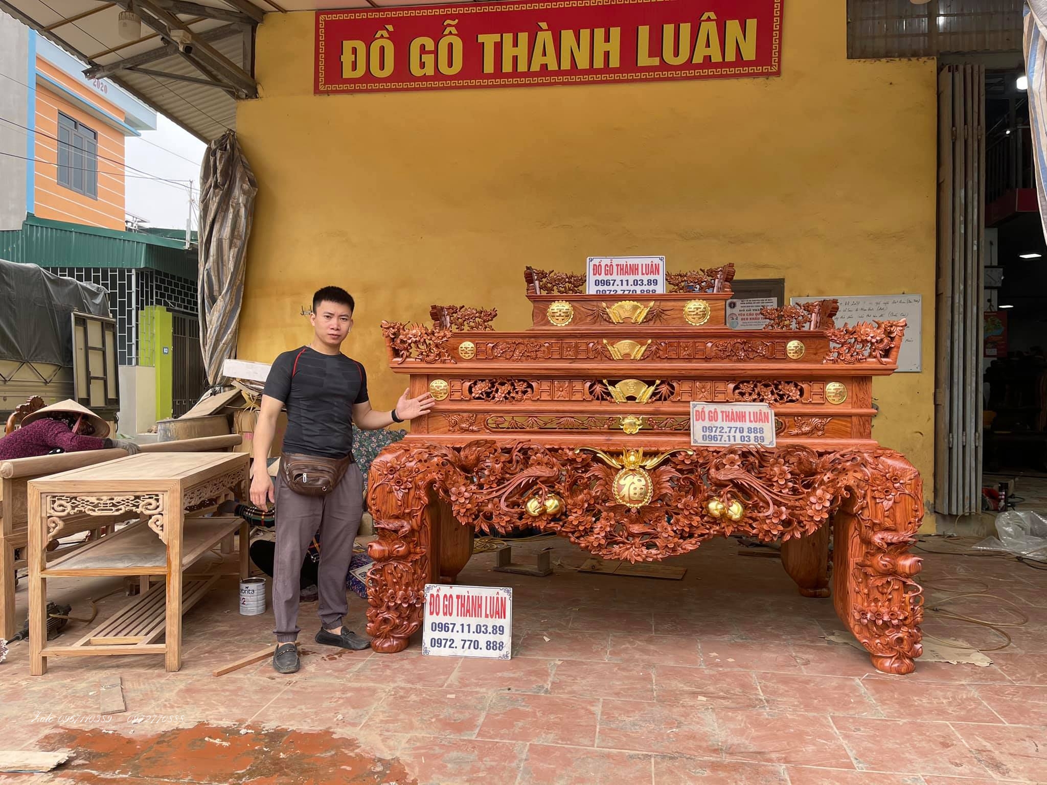 Siêu Sập Thờ Mai Điểu Gỗ Hương Đá.