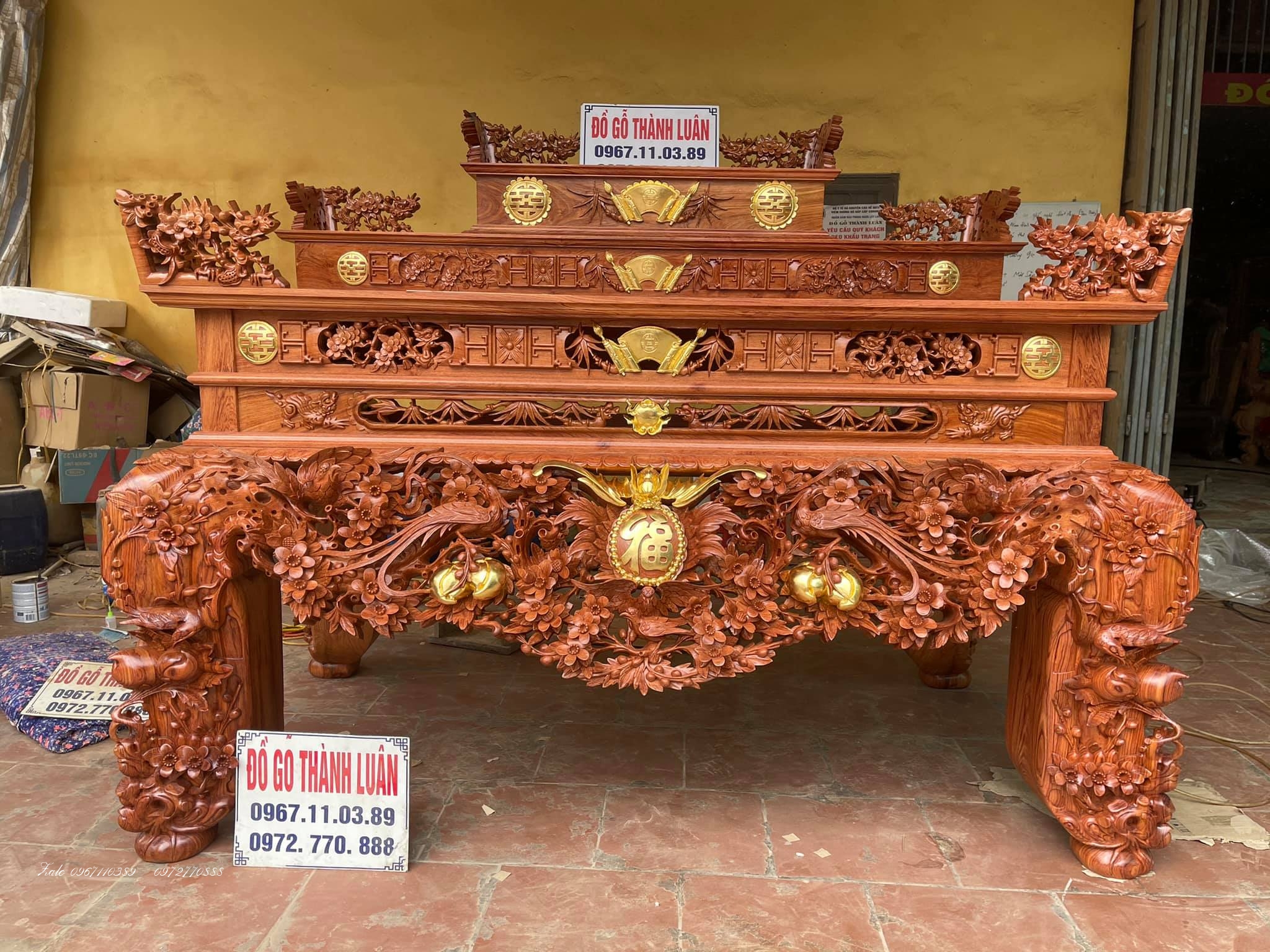 Siêu Sập Thờ Mai Điểu Gỗ Hương Đá.: