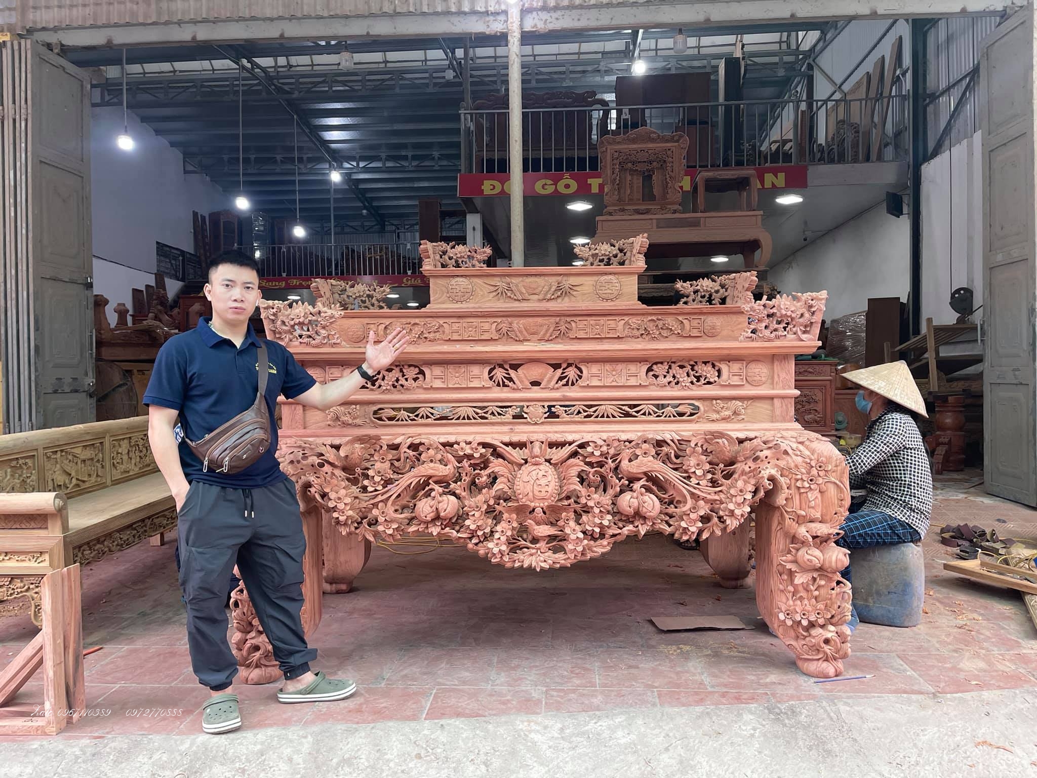 Siêu Sập Thờ Mai Điểu Gỗ Hương Đá:,