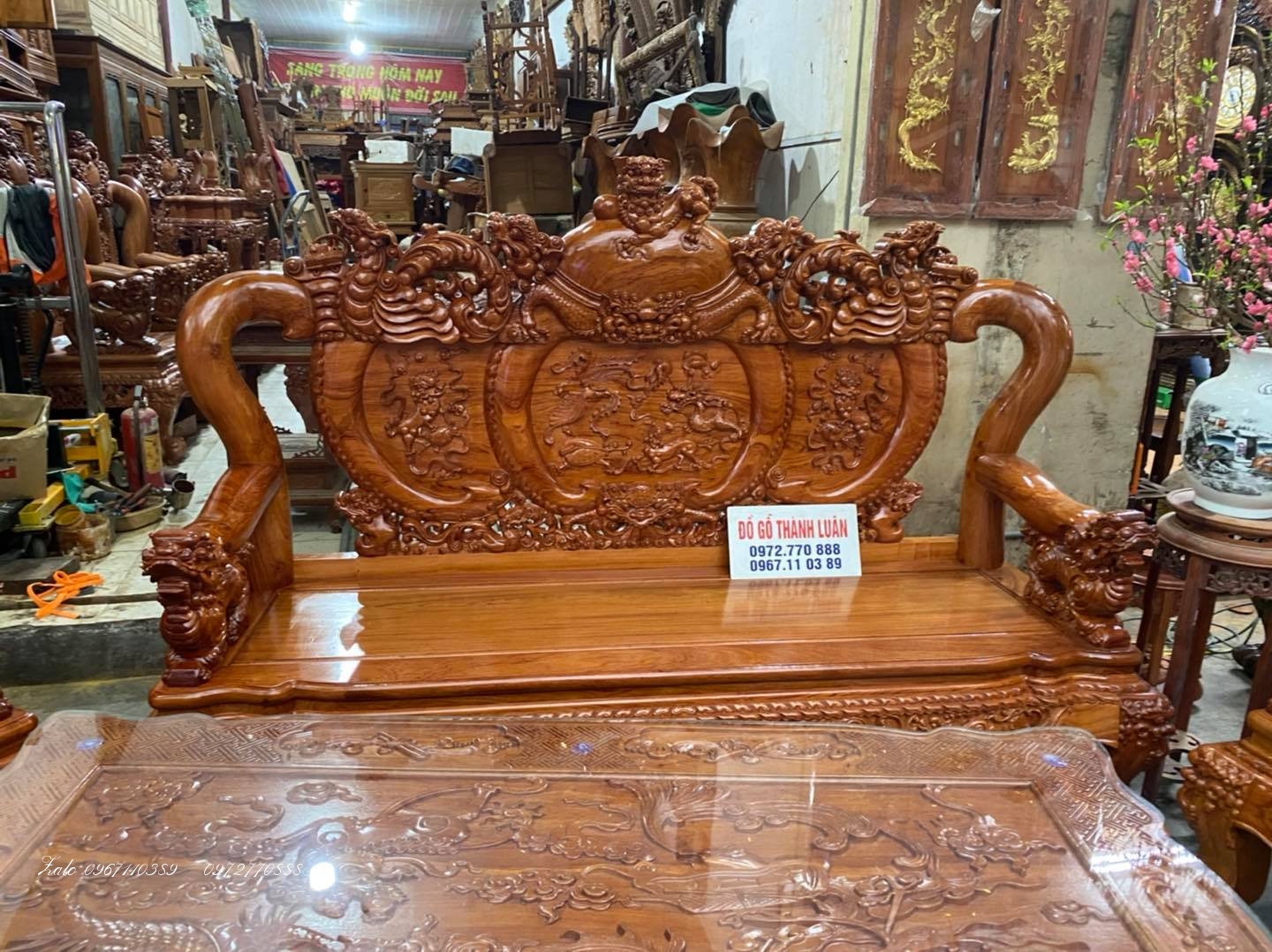 ộ bàn ghế nghê bảo đỉnh gỗ hương đá.: