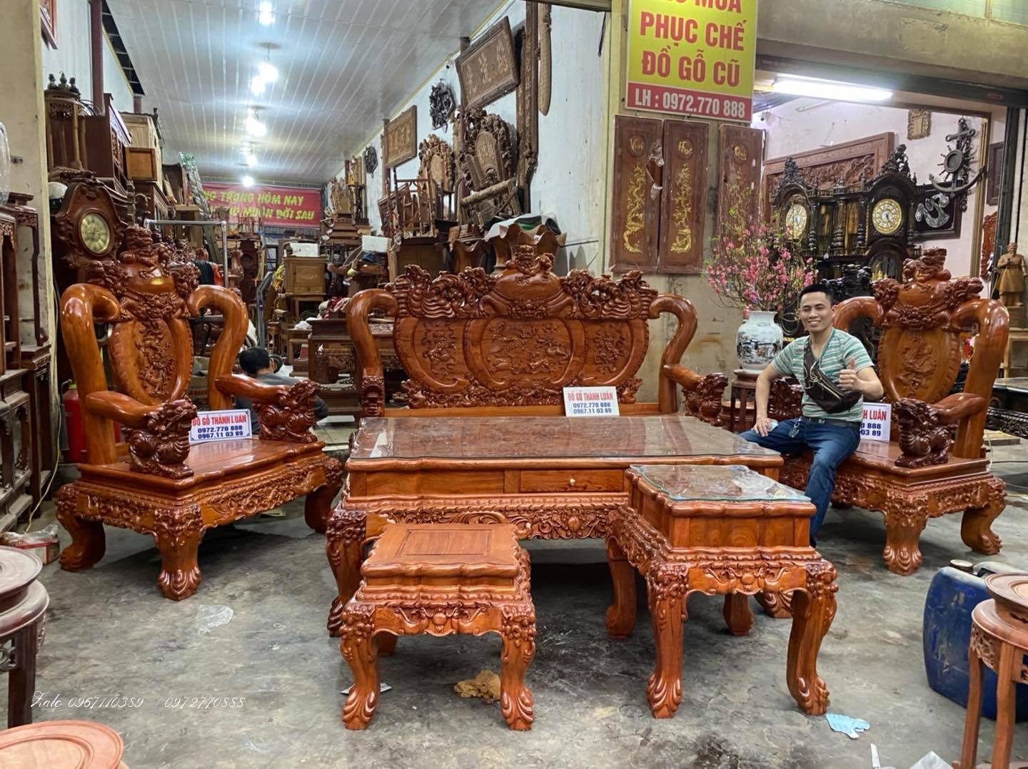 ộ bàn ghế nghê bảo đỉnh gỗ hương đá