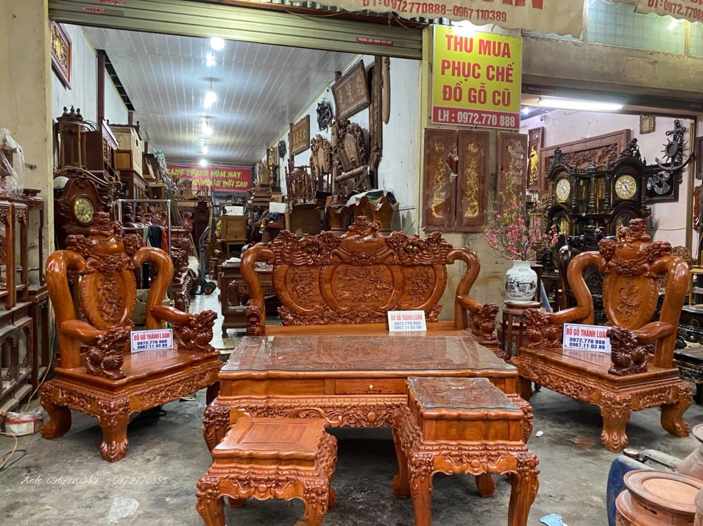 ộ bàn ghế nghê bảo đỉnh gỗ hương đá:.: