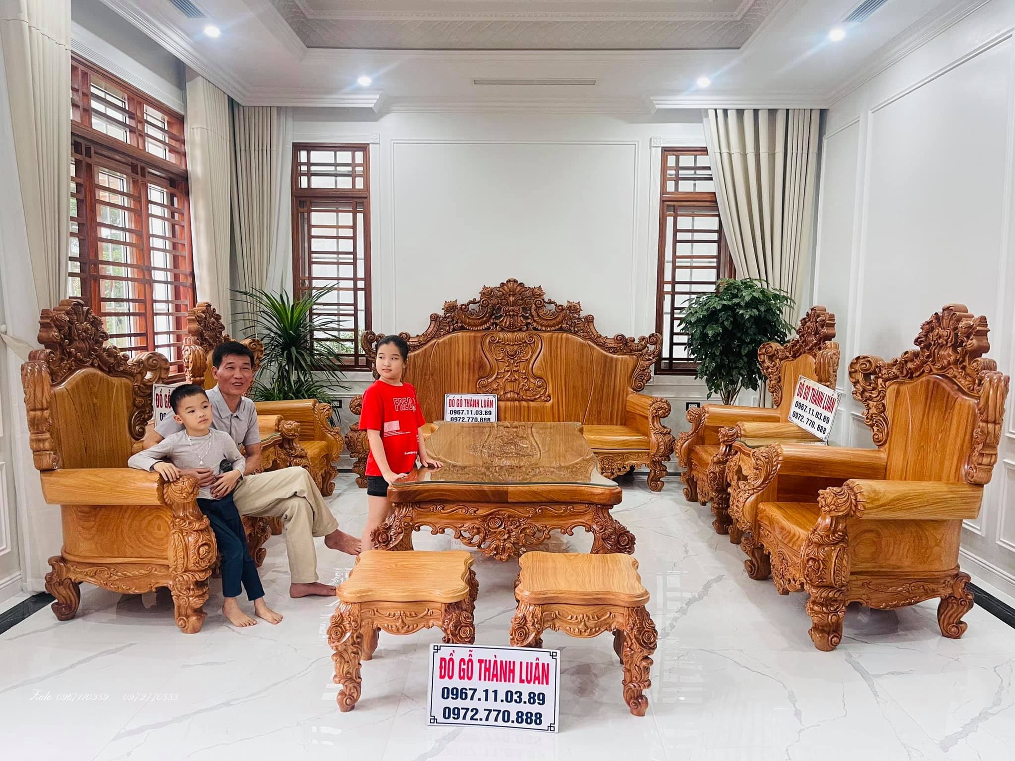 Bộ bàn ghế Hoàng Gia Gỗ Gõ Đỏ 10 Món.A Đức Tp Yên Bái