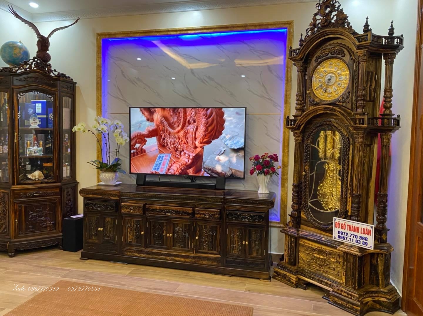 nội thất phòng khách toàn gỗ mun Lào