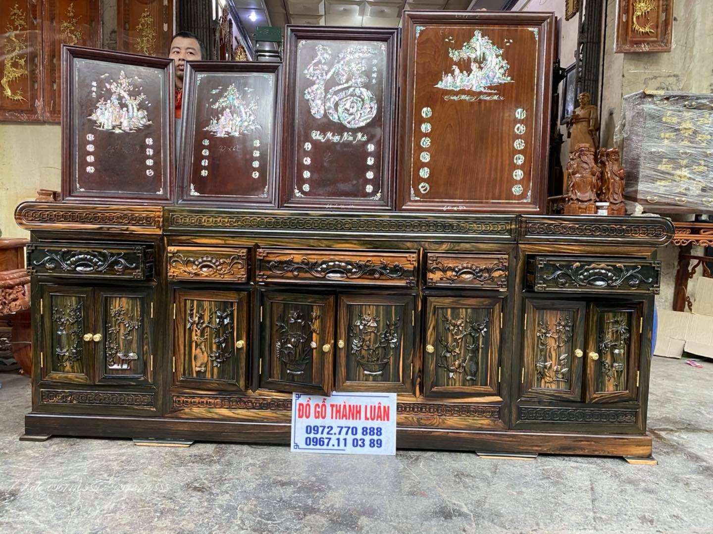 nội thất phòng khách toàn gỗ mun Lào