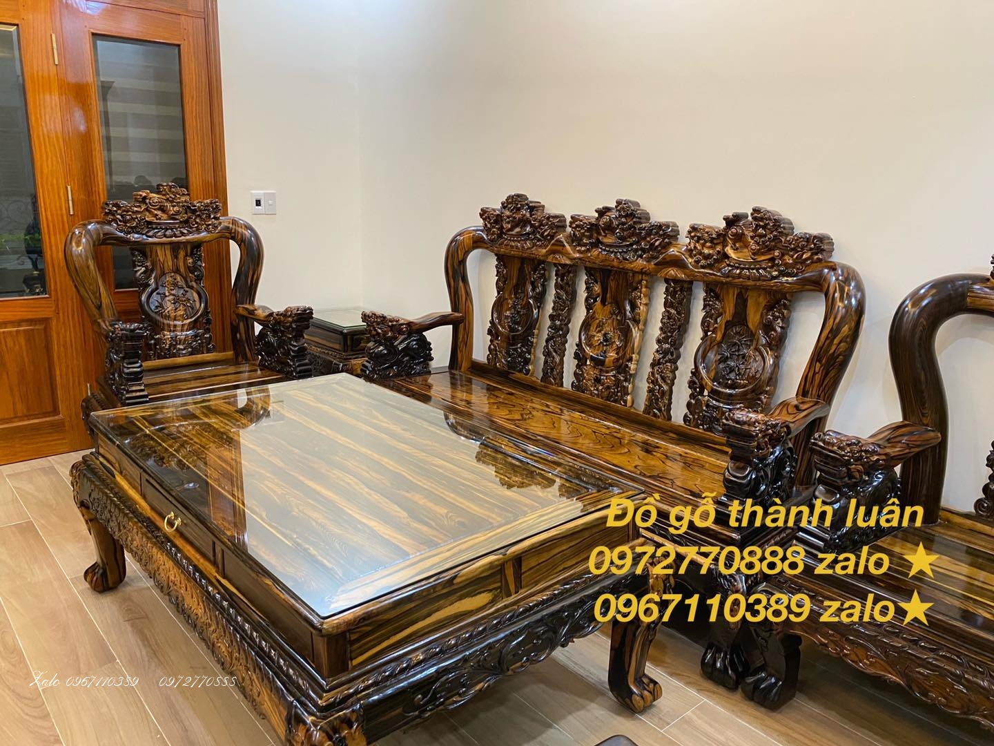 nội thất phòng khách toàn gỗ mun Lào,