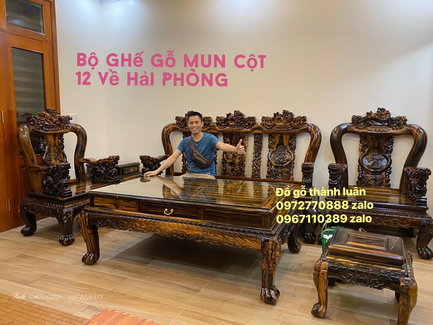 nội thất phòng khách toàn gỗ mun Lào.