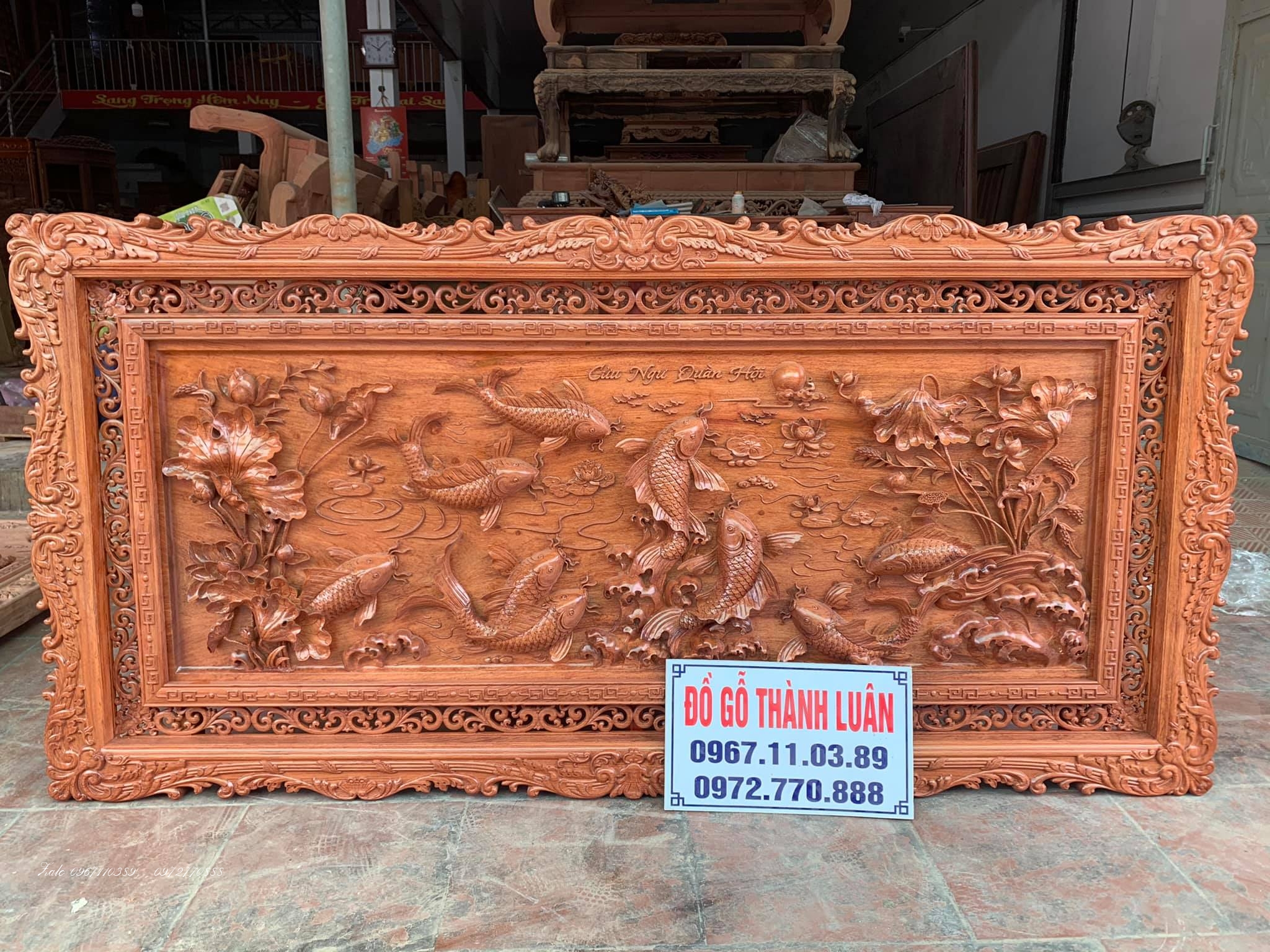 Tranh Cửu Ngư Quần Hội Gỗ Hương Đá