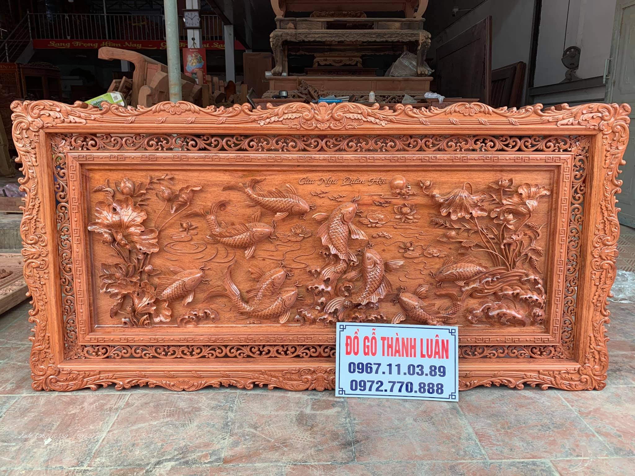 Tranh Cửu Ngư Quần Hội Gỗ Hương Đá