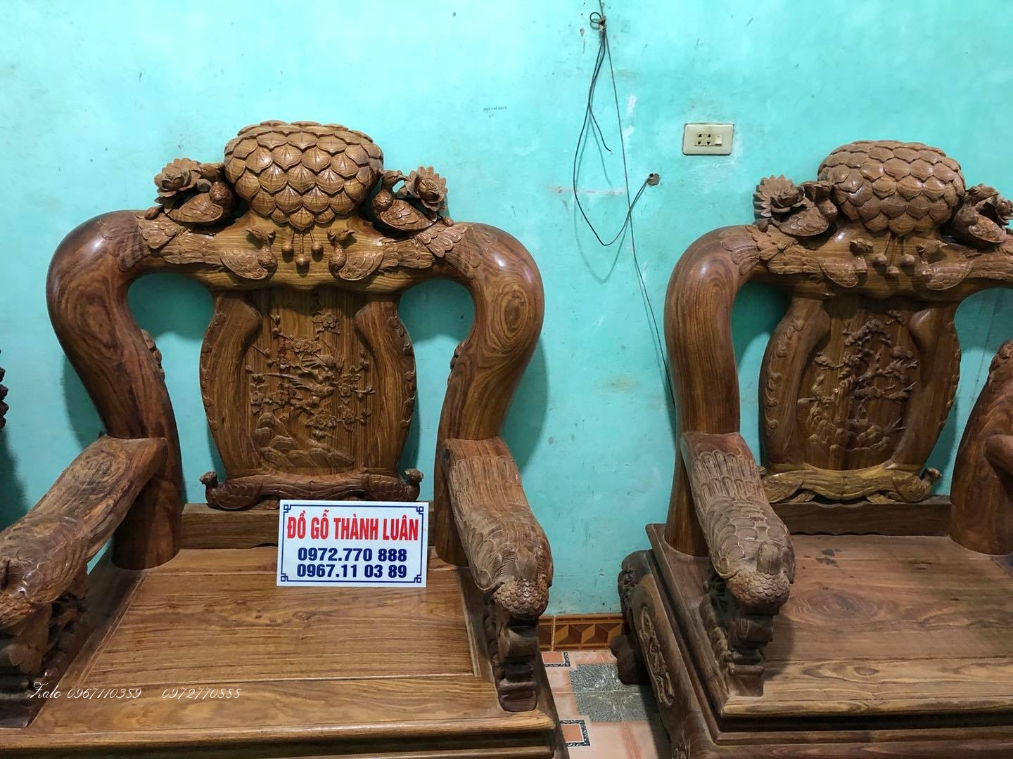 Bộ bàn ghế minh quốc chim công gỗ hương .