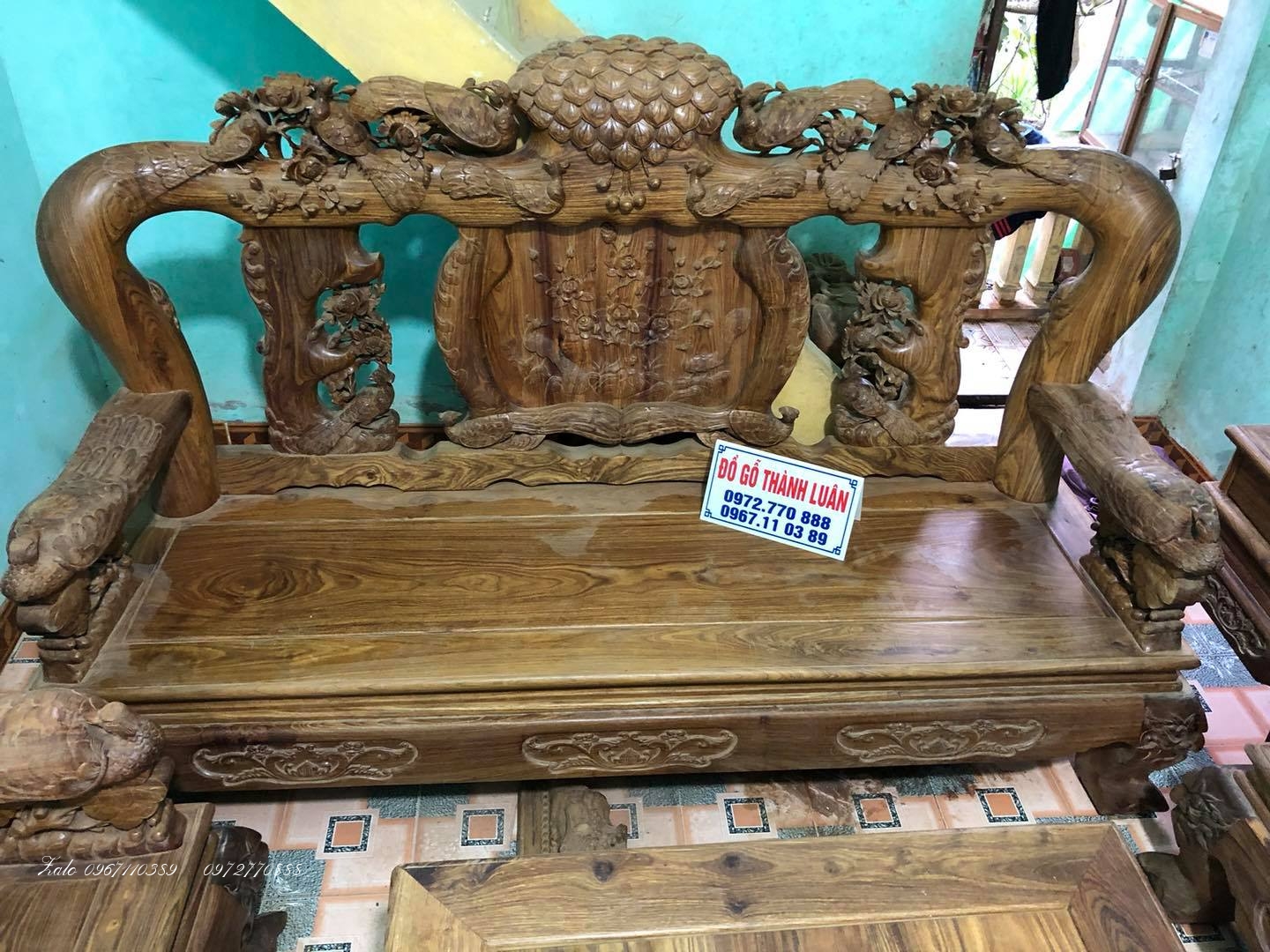 Bộ bàn ghế minh quốc chim công gỗ hương :.,