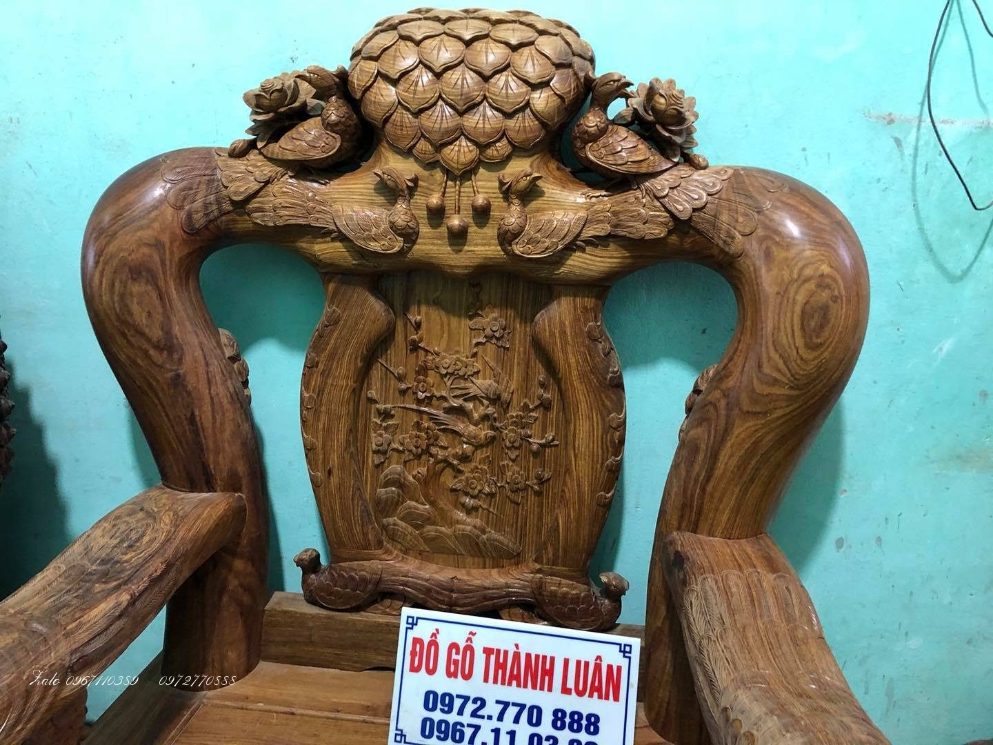 Bộ bàn ghế minh quốc chim công gỗ hương.